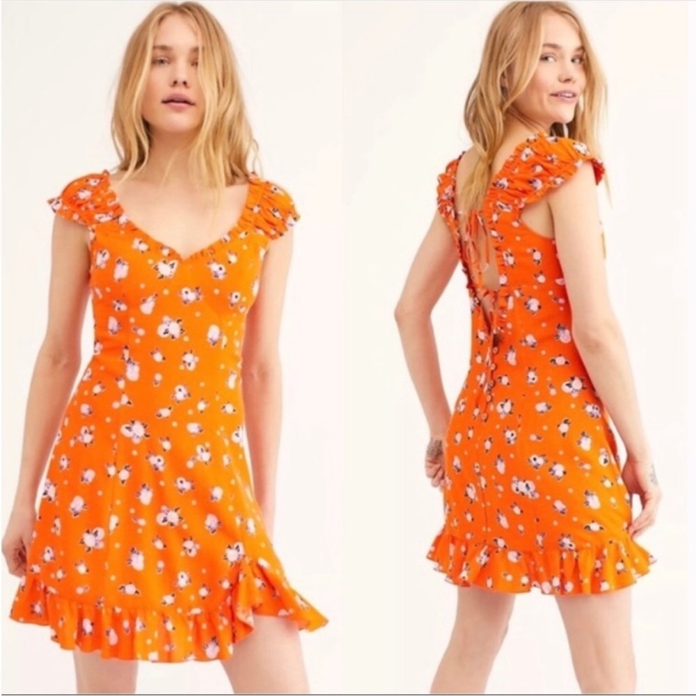 Free People Like A Lady Mini Dress Orange Combo - Picture 3 of 13